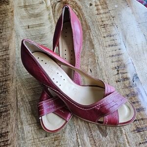 Alberto Fermani Leather Open Toe Heel Size 1 (41) Red Italy